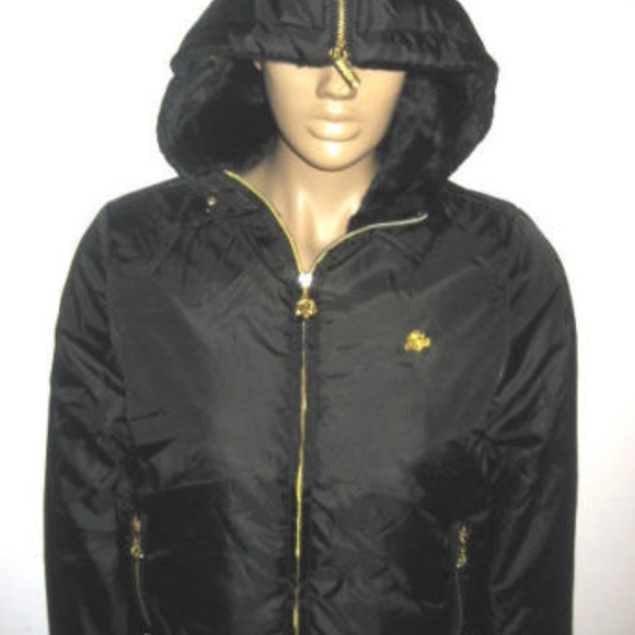 NEW Black Dereon Y2K 00's Rhinestone Nylon Fur Hood Puffer Jacket Coat M - Picture 11 of 17